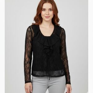 7th Avenue Black Lace Blouse with ruffles around the chest
